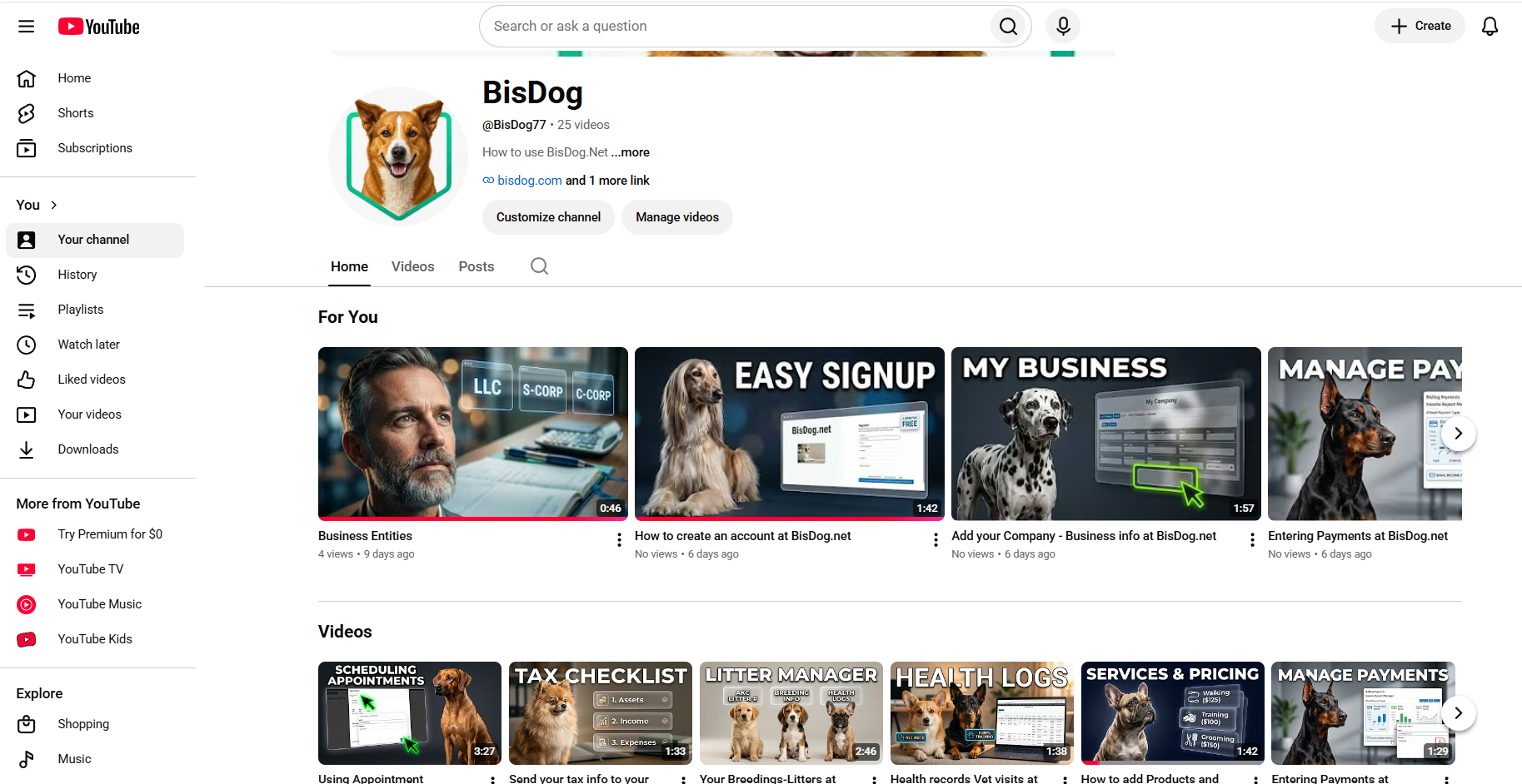 BisDog YouTube Channel